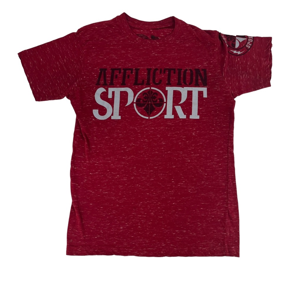 Affliction Sport Shirt Mens Small Red Y2K Biker Cybergoth Short Sleeve Polyester